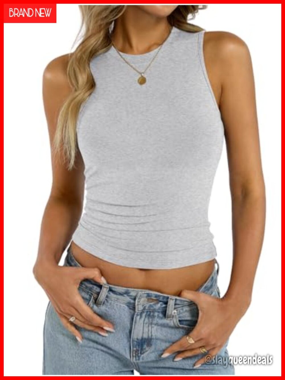 Womens Cotton High Neck Tank Top Fitted Sleeveless Basic Shirt